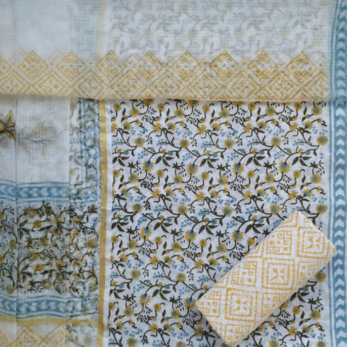 Elegant Hand Block Print Cotton Suit Set with Kota Doria Dupatta (3CKD33)